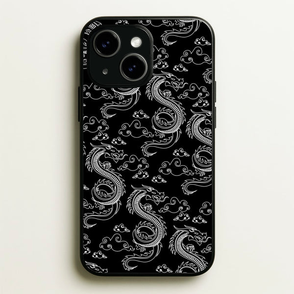 Black And White Dragon Pattern  - Dragon Patterns Phone Case for iPhone 15