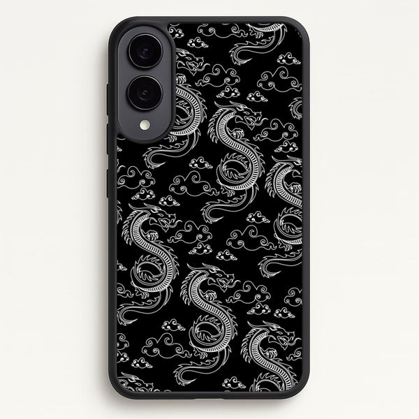 Black And White Dragon Pattern  - Dragon Patterns Phone Case for Galaxy S25 Edge