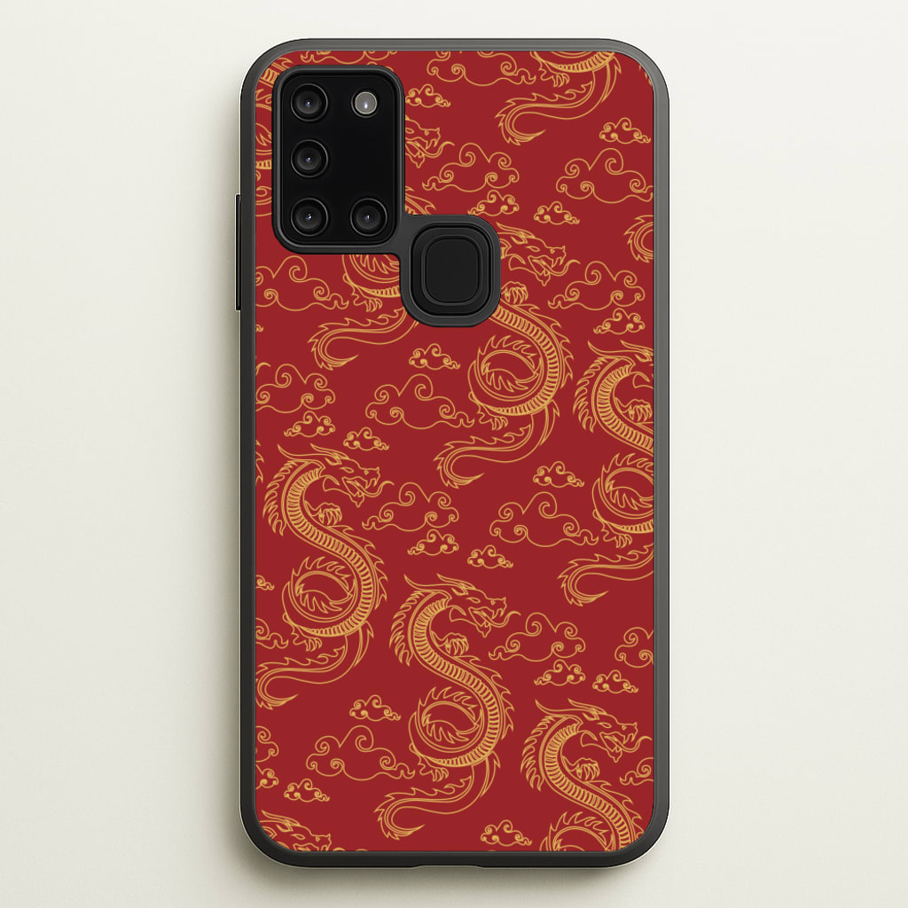 Red And Gold Dragon Pattern  - Dragon Patterns Phone Case for Galaxy A21s