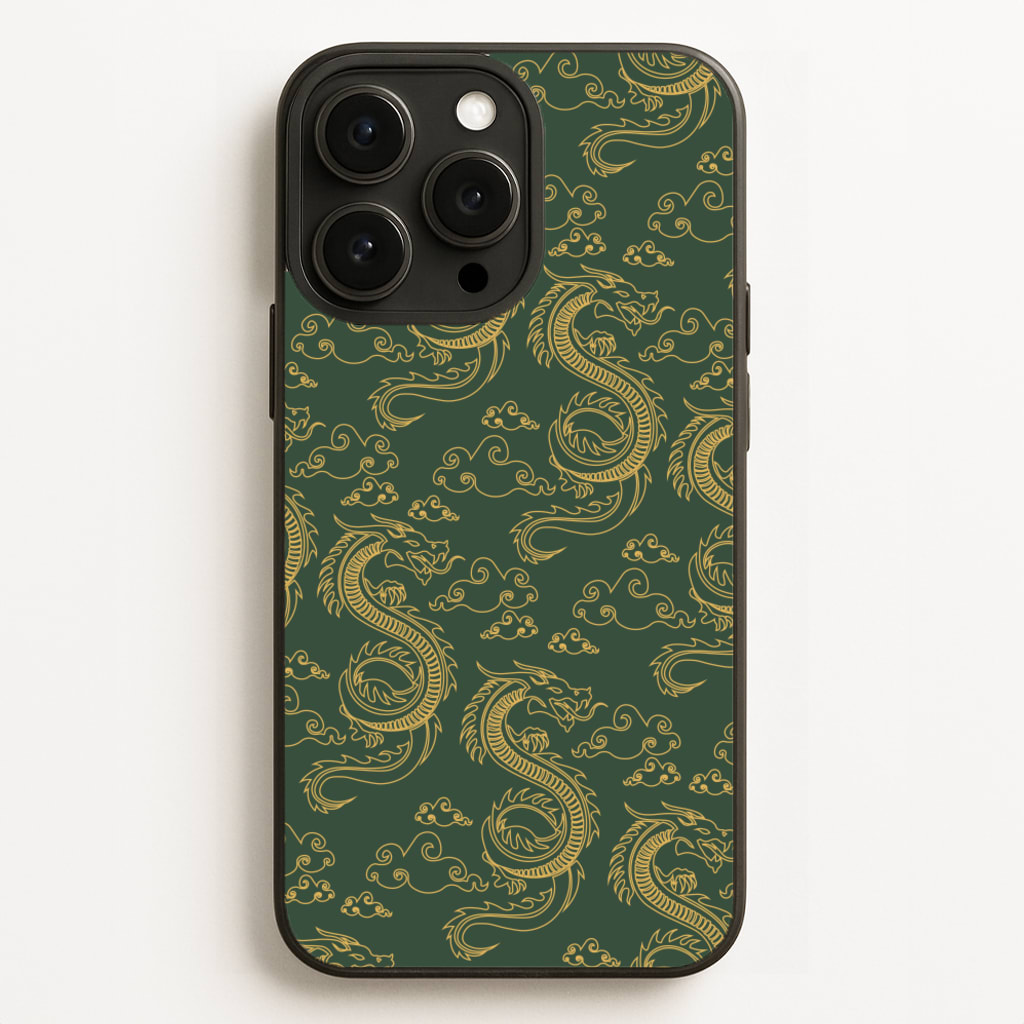 Green And Gold Dragon Pattern  - Dragon Patterns Phone Case for iPhone 16 Pro Max