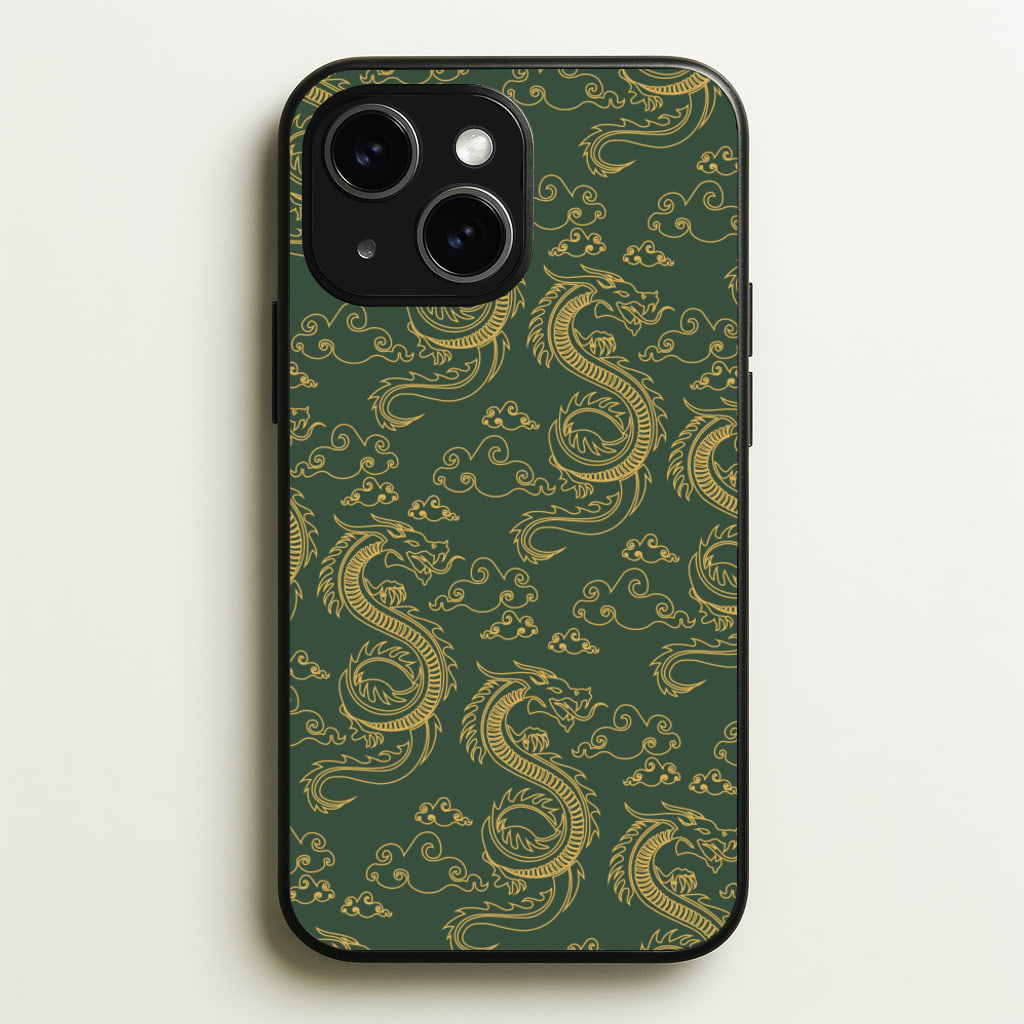 Green And Gold Dragon Pattern  - Dragon Patterns Phone Case for iPhone 14