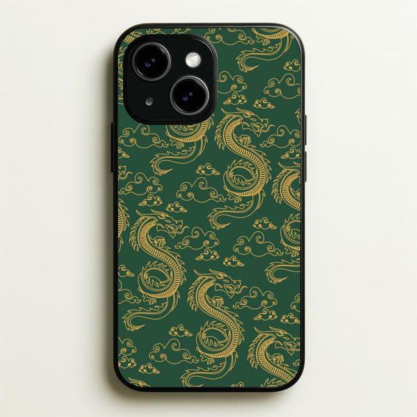 Green And Gold Dragon Pattern  - Dragon Patterns Phone Case for iPhone 14