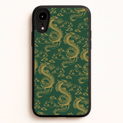 Green And Gold Dragon Pattern  - Dragon Patterns Phone Case for iPhone XR