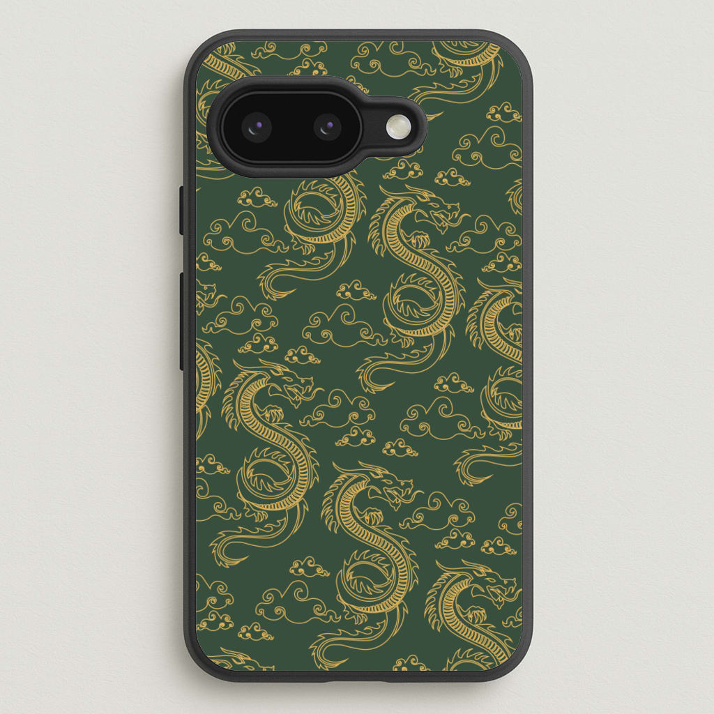 Green And Gold Dragon Pattern  - Dragon Patterns Phone Case for Google Pixel 9a