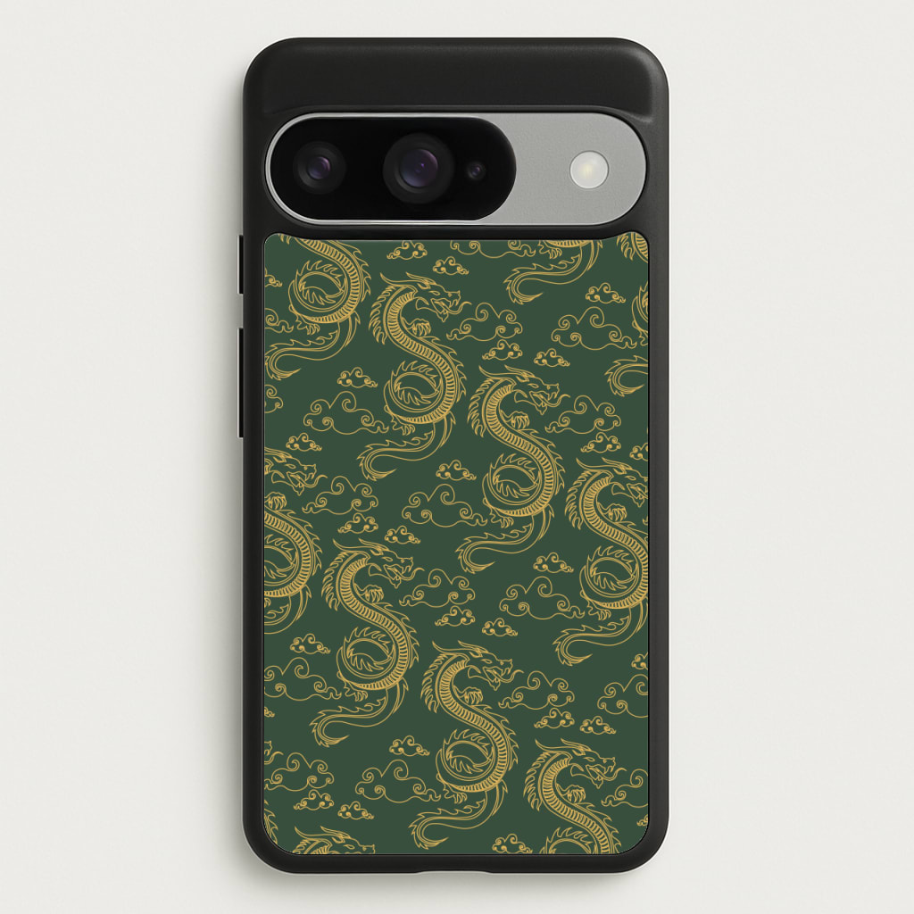 Green And Gold Dragon Pattern Phone Case for Google Pixel 10 / 10 Pro