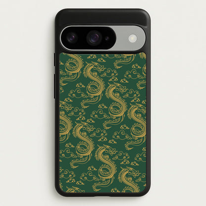 Green And Gold Dragon Pattern Phone Case for Google Pixel 10 / 10 Pro