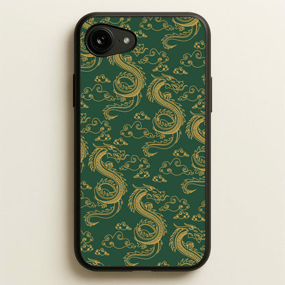 Green And Gold Dragon Pattern  - Dragon Patterns Phone Case for iPhone 16e