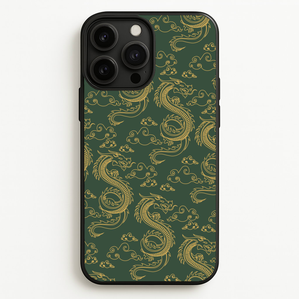 Green And Gold Dragon Pattern  - Dragon Patterns Phone Case for iPhone 13 Pro Max