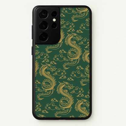 Green And Gold Dragon Pattern  - Dragon Patterns Phone Case for Galaxy S21 Ultra