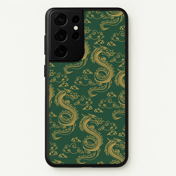 Green And Gold Dragon Pattern  - Dragon Patterns Phone Case for Galaxy S21 Ultra