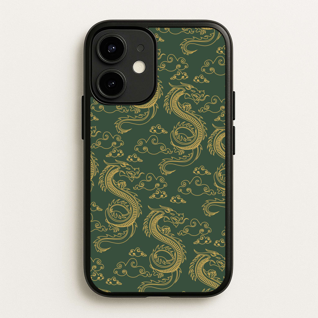 Green And Gold Dragon Pattern  - Dragon Patterns Phone Case for iPhone 12 Mini