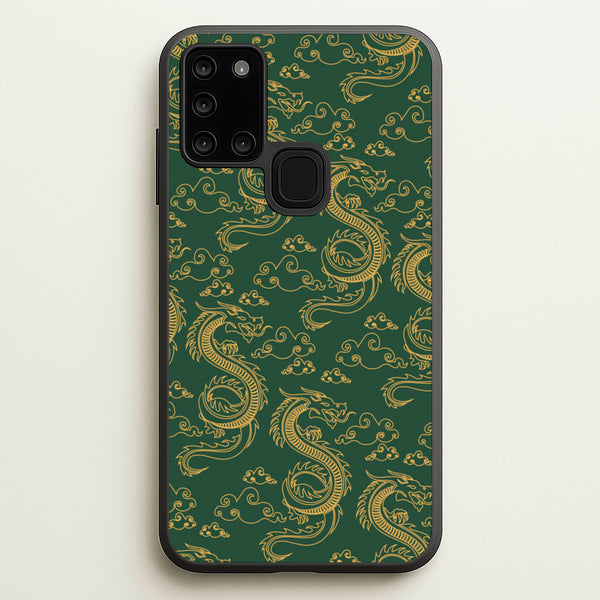 Green And Gold Dragon Pattern  - Dragon Patterns Phone Case for Galaxy A21s