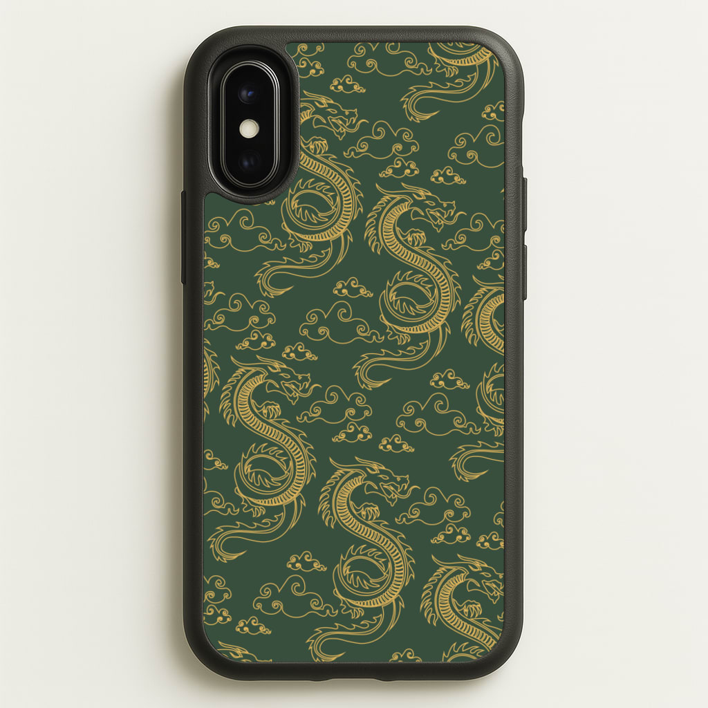Green And Gold Dragon Pattern  - Dragon Patterns Phone Case for iPhone X / XS