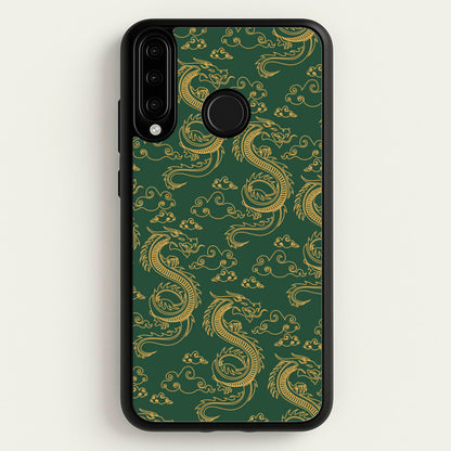 Green And Gold Dragon Pattern  - Dragon Patterns Phone Case for Huawei P30 Lite