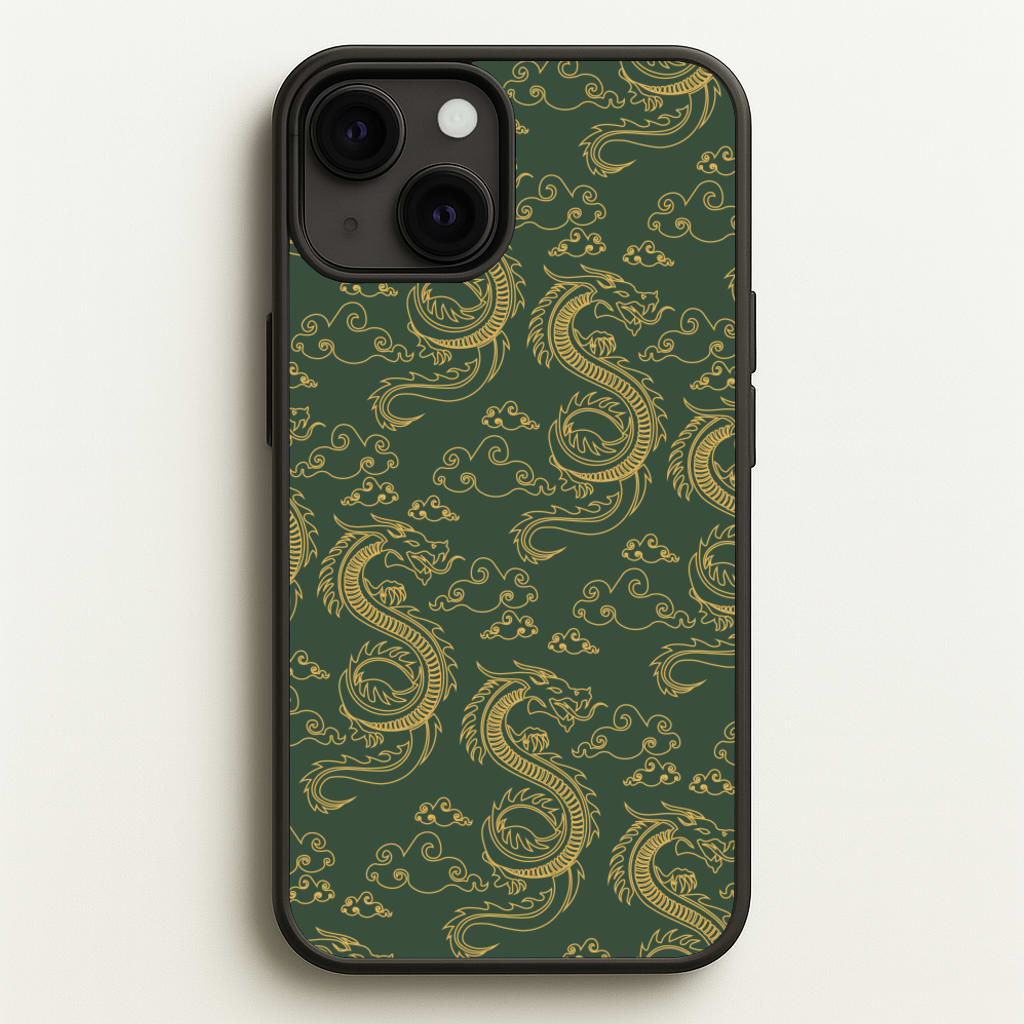 Green And Gold Dragon Pattern  - Dragon Patterns Phone Case for iPhone 13 Mini