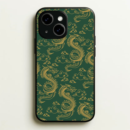 Green And Gold Dragon Pattern  - Dragon Patterns Phone Case for iPhone 15 Plus