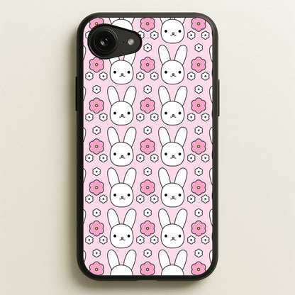 Bunnies And Flowers Pattern  - Easter Phone Case for iPhone 16e