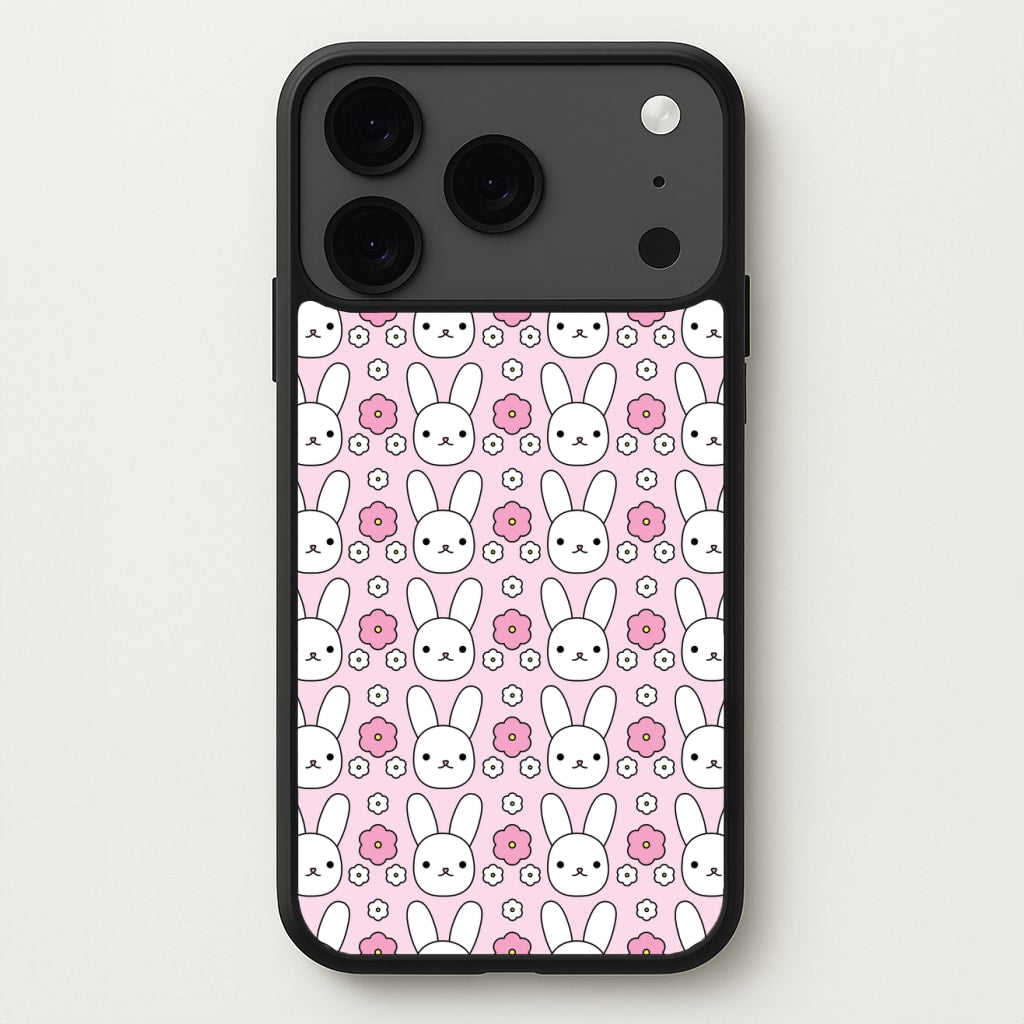 Bunnies And Flowers Pattern Phone Case for iPhone 17 Pro Max
