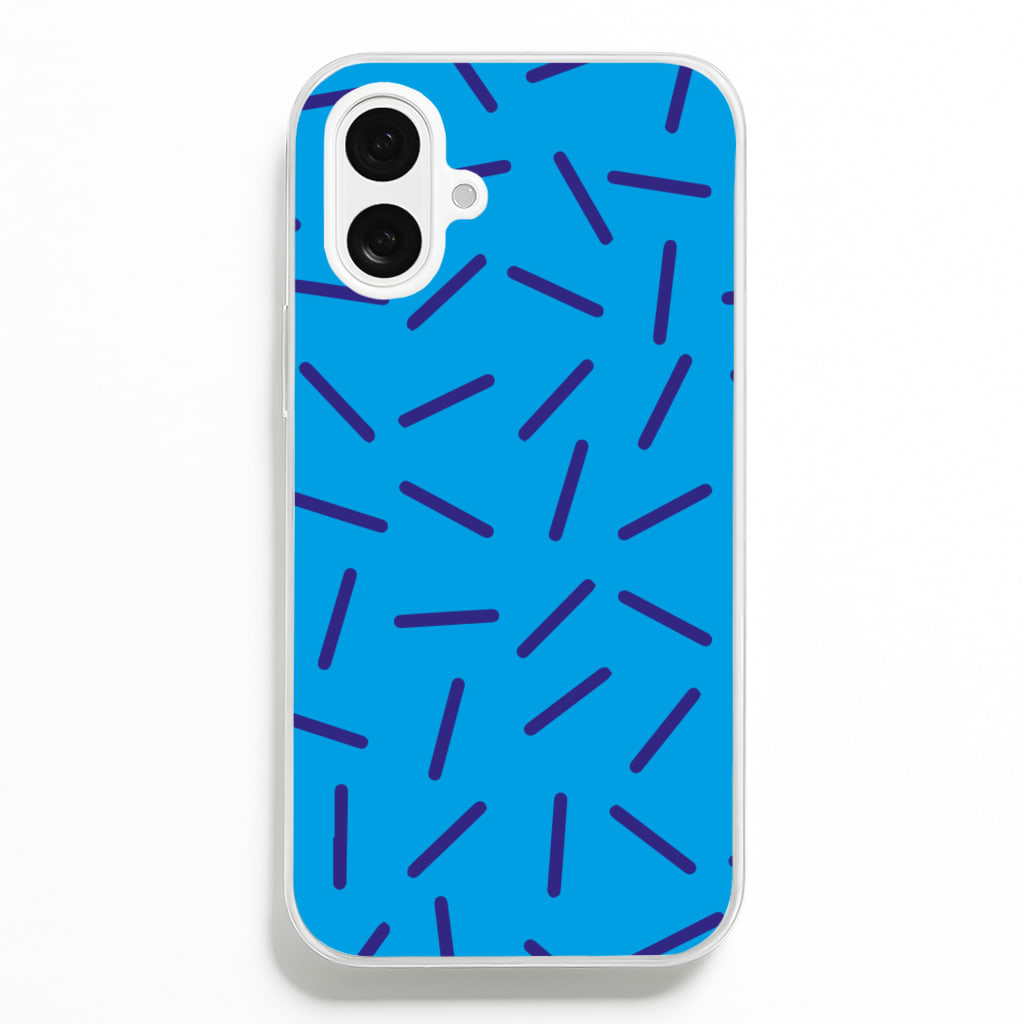 Blue Line Pattern - Eighties  - Eighties Phone Case for iPhone 16 Plus