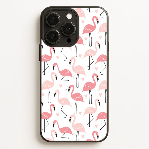 White & Pink Flamingo Pattern  - Flamingos Phone Case for iPhone 16 Pro Max