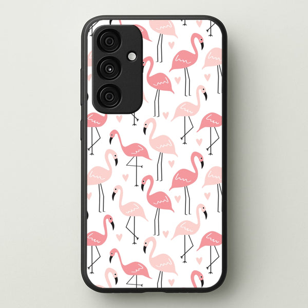 White & Pink Flamingo Pattern  - Flamingos Phone Case for Galaxy A35