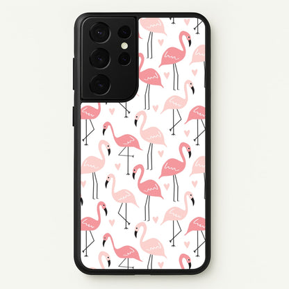 White & Pink Flamingo Pattern  - Flamingos Phone Case for Galaxy S21 Ultra