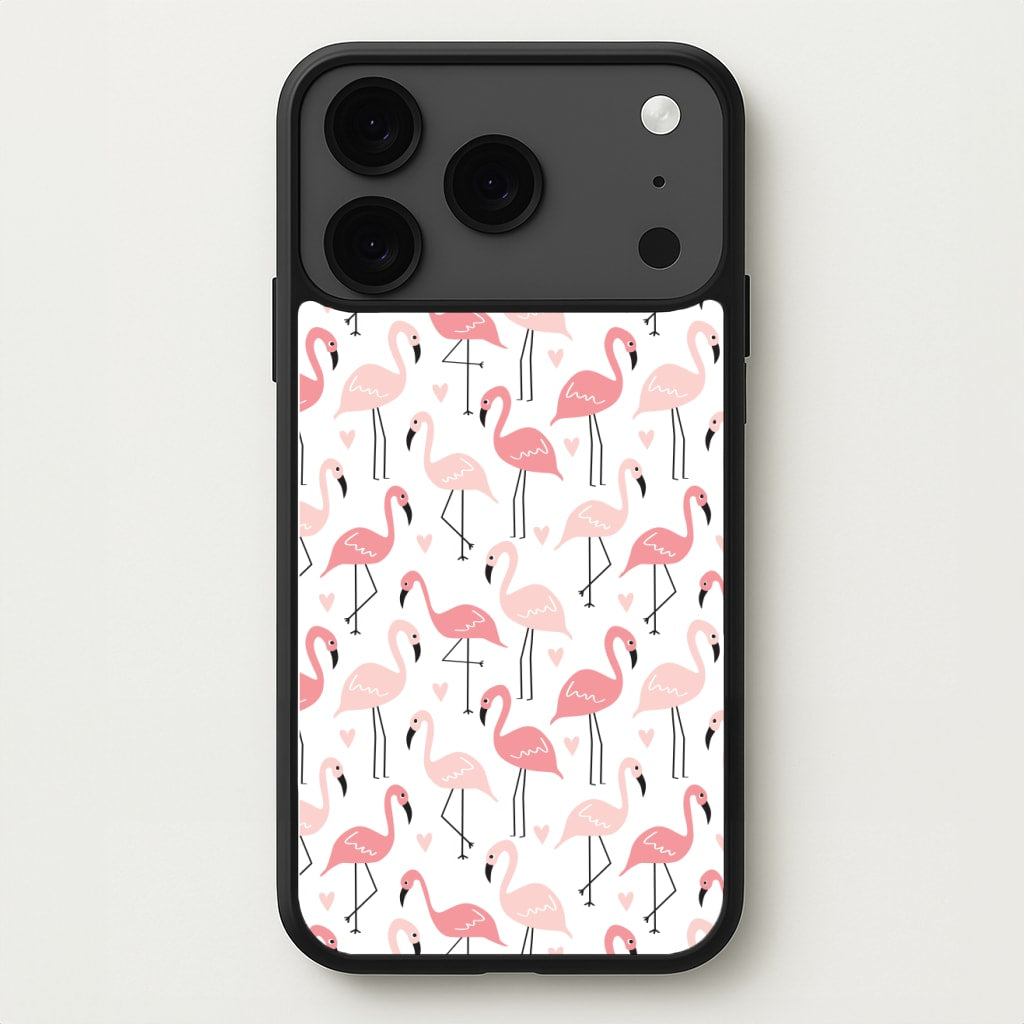 White & Pink Flamingo Pattern Phone Case for iPhone 17 Pro