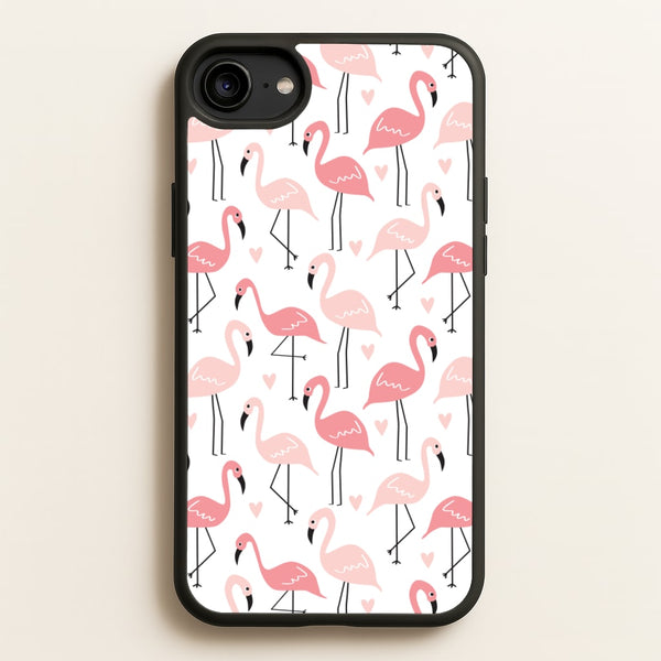 White & Pink Flamingo Pattern  - Flamingos Phone Case for iPhone 6 / 7 / 8 / SE