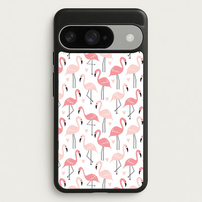 White & Pink Flamingo Pattern Phone Case for Google Pixel 10 / 10 Pro