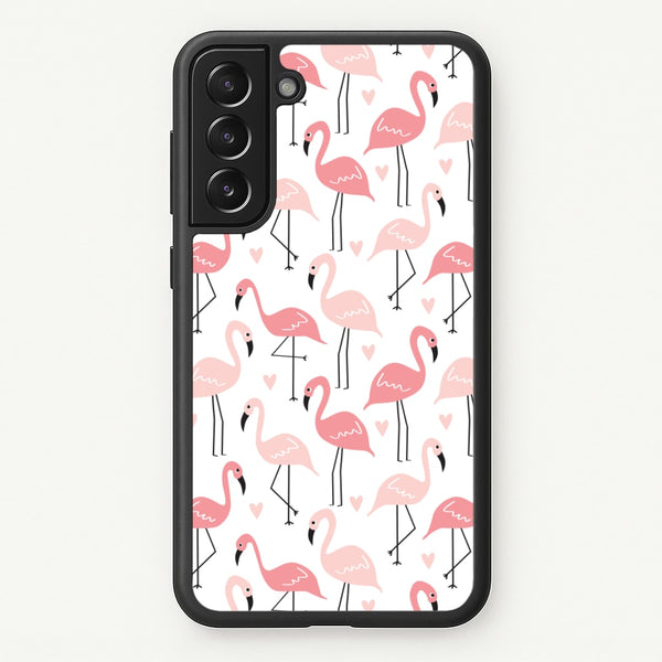 White & Pink Flamingo Pattern  - Flamingos Phone Case for Galaxy S22