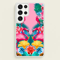 Flamingo and Tropical garden  - Flamingos Phone Case for Galaxy S22 Ultra
