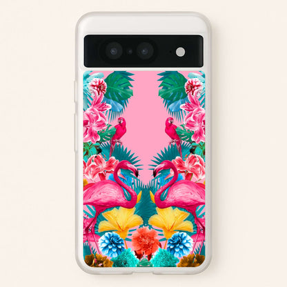 Flamingo and Tropical garden  - Flamingos Phone Case for Google Pixel 8