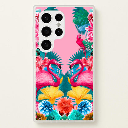 Flamingo and Tropical garden  - Flamingos Phone Case for Galaxy S24 Ultra