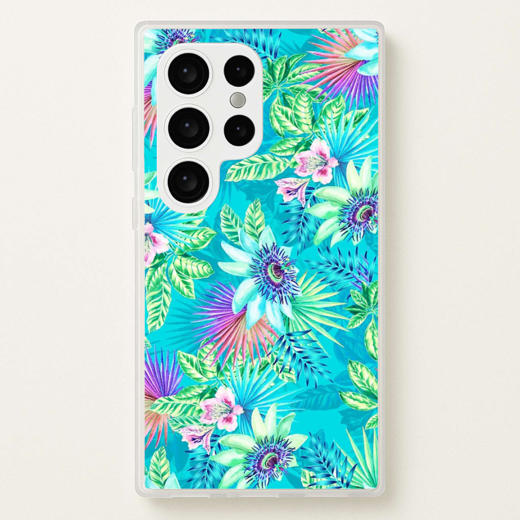 Blue Floral Pattern  - Floral Phone Case for Galaxy S24 Ultra
