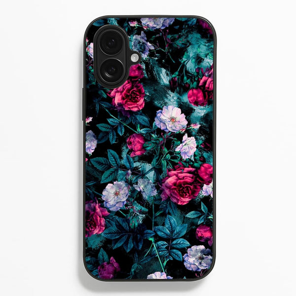 Black Floral Pattern  - Floral Phone Case for iPhone 16 Plus