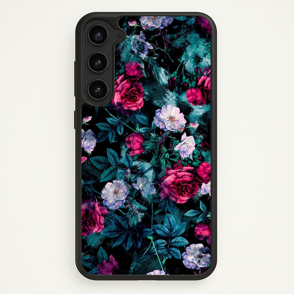 Black Floral Pattern  - Floral Phone Case for Galaxy S23