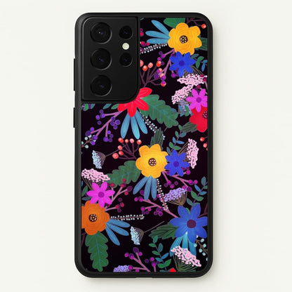 Black & Colourful Floral Pattern  - Floral Phone Case for Galaxy S21 Ultra