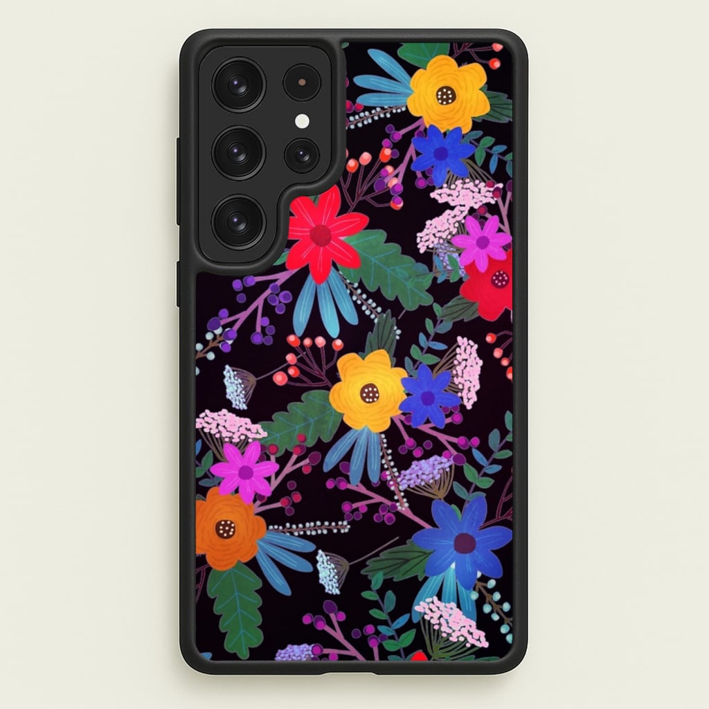 Black & Colourful Floral Pattern  - Floral Phone Case for Galaxy S23 Ultra
