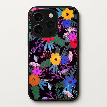 Black & Colourful Floral Pattern  - Floral Phone Case for iPhone 14 Pro