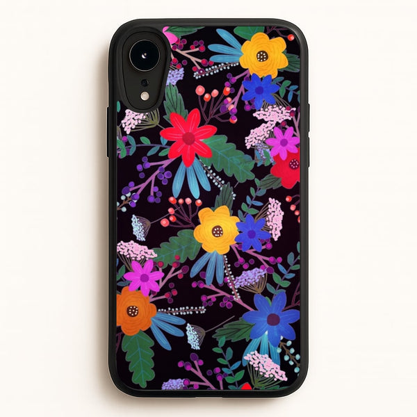 Black & Colourful Floral Pattern  - Floral Phone Case for iPhone XR