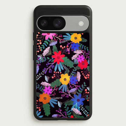 Black & Colourful Floral Pattern  - Floral Phone Case for Google Pixel 9 / 9 Pro