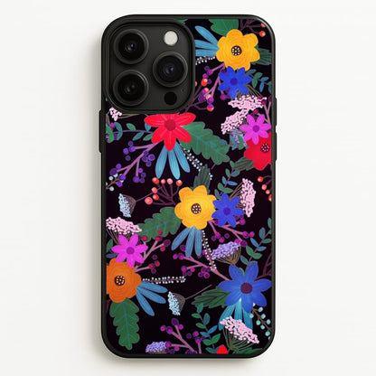 Black & Colourful Floral Pattern  - Floral Phone Case for iPhone 13 Pro Max