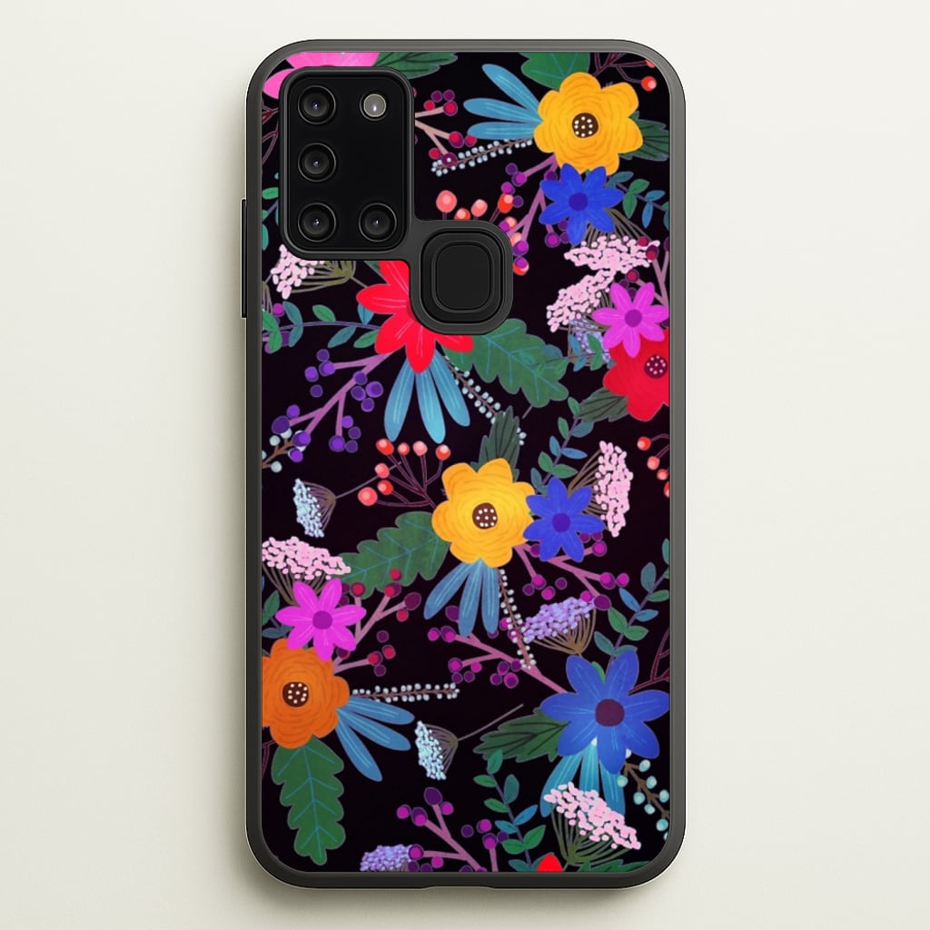 Black & Colourful Floral Pattern  - Floral Phone Case for Galaxy A21s