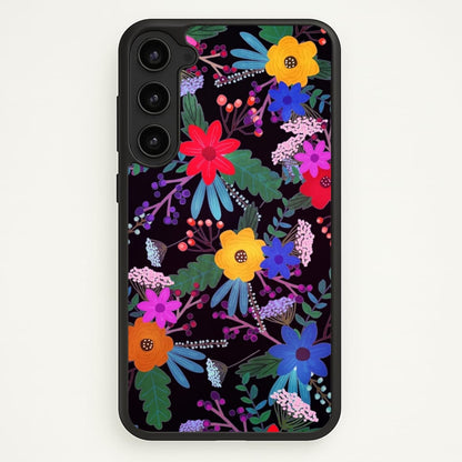 Black & Colourful Floral Pattern  - Floral Phone Case for Galaxy S23 Plus