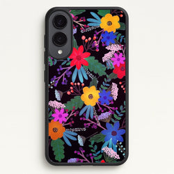 Black & Colourful Floral Pattern  - Floral Phone Case for Galaxy S25 Edge
