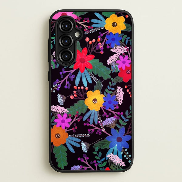 Black & Colourful Floral Pattern  - Floral Phone Case for Galaxy A54
