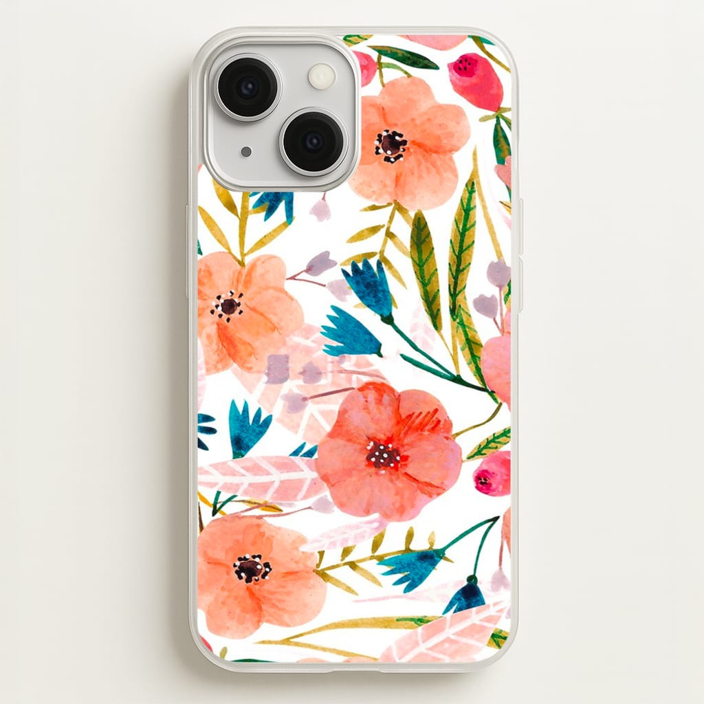 Peach Watercolour Floral Pattern  - Floral Phone Case for iPhone 13