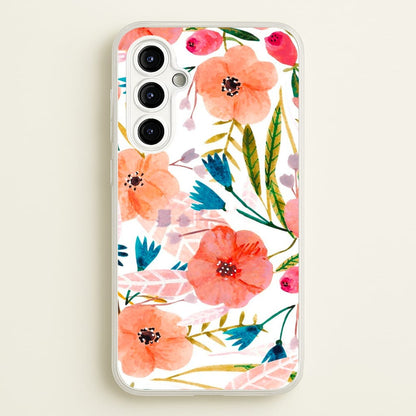 Peach Watercolour Floral Pattern  - Floral Phone Case for Galaxy A54