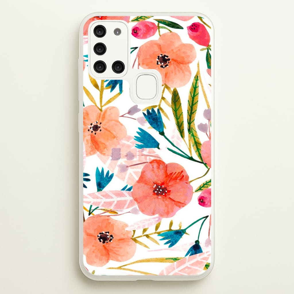 Peach Watercolour Floral Pattern  - Floral Phone Case for Galaxy A21s
