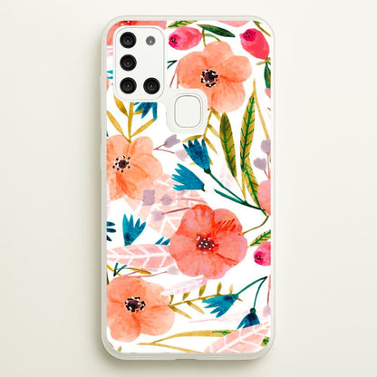 Peach Watercolour Floral Pattern  - Floral Phone Case for Galaxy A21s